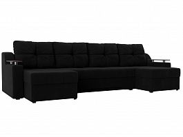 П-образный диван Сенатор (полностью микровельвет черный) - Фото предпросмотра