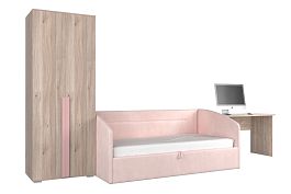 Комплект детской мебели Лайк К3 КД3Лайк.2201 дуб мария/роуз/нежно-розовый (велюр) - Фото предпросмотра