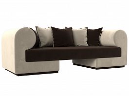 Прямой диван Кипр (основа микровельвет коричневый, компаньон микровельвет бежевый, подушки микровельвет коричневый, бежевый) - Фото предпросмотра