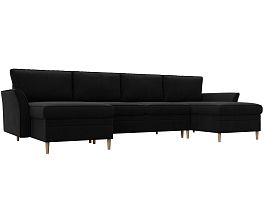 П-образный диван София (полностью микровельвет черный) - Фото предпросмотра