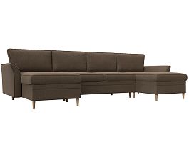 П-образный диван София (полностью рогожка коричневая) - Фото предпросмотра