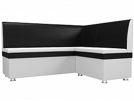 Кухонный угловой диван Уют правый (основа экокожа белая, компаньон экокожа черная) - Фото предпросмотра