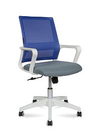 Кресло Бит LB / белый пластик / синяя сетка / темно серая ткань - Фото предпросмотра