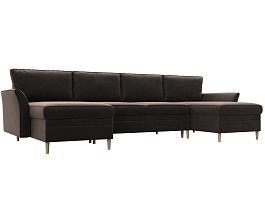 П-образный диван София (полностью велюр коричневый) - Фото предпросмотра