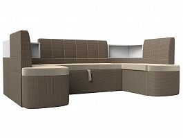 П-образный диван Тефида (основа микровельвет бежевый, компаньон рогожка корфу 03) - Фото предпросмотра