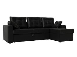 Угловой диван Камелот правый (полностью экокожа черная) - Фото предпросмотра