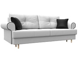 Прямой диван Сплин (полностью экокожа белая, кант экокожа черная, подушки экокожа БЕЛ/черн) - Фото предпросмотра