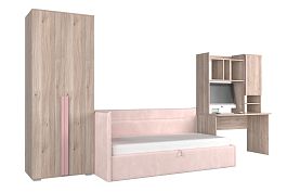 Комплект детской мебели Лайк К15 КД15Лайк.2201 дуб мария/роуз/нежно-розовый (велюр) - Фото предпросмотра