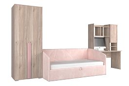 Комплект детской мебели Лайк К12 КД12Лайк.2201 дуб мария/роуз/нежно-розовый (велюр) - Фото предпросмотра
