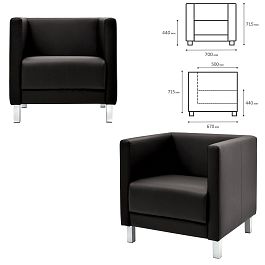 Кресло мягкое "Атланта", "М-01", 700х670х715 мм, c подлокотниками, экокожа, черное - Фото предпросмотра
