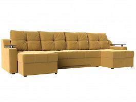 П-образный диван Сенатор (полностью микровельвет желтый) - Фото предпросмотра