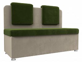 Кухонный прямой диван Маккон 2-х местный (основа микровельвет зеленый, компаньон микровельвет бежевый) - Фото предпросмотра