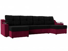 П-образный диван Сенатор (основа микровельвет черный, компаньон микровельвет бордовый) - Фото предпросмотра