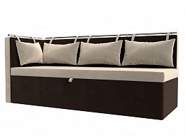 Кухонный диван Метро с углом левый (основа микровельвет бежевый, компаньон микровельвет коричневый) - Фото предпросмотра