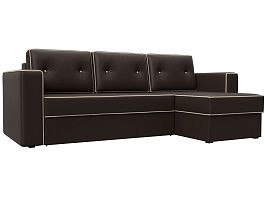 Угловой диван Принстон правый (полностью экокожа коричневая, кант экокожа коричневая) - Фото предпросмотра