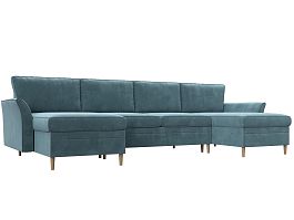 П-образный диван София (полностью велюр бирюзовый) - Фото предпросмотра