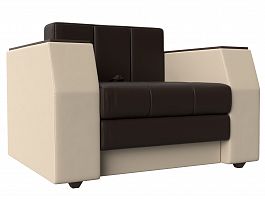 Кресло-кровать Атлантида (основа экокожа коричневая, компаньон экокожа бежевая) - Фото предпросмотра