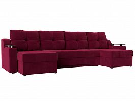 П-образный диван Сенатор (полностью микровельвет бордовый) - Фото предпросмотра