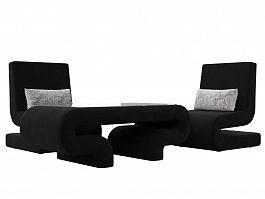 Волна набор 3 - стол, 2 кресла (полностью микровельвет черный) - Фото предпросмотра